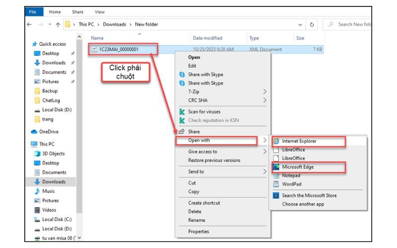 Xem file XML bằng trình duyệt ngoài