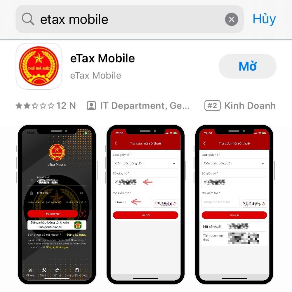 Tra cứu mst cá nhân trên etax mobile