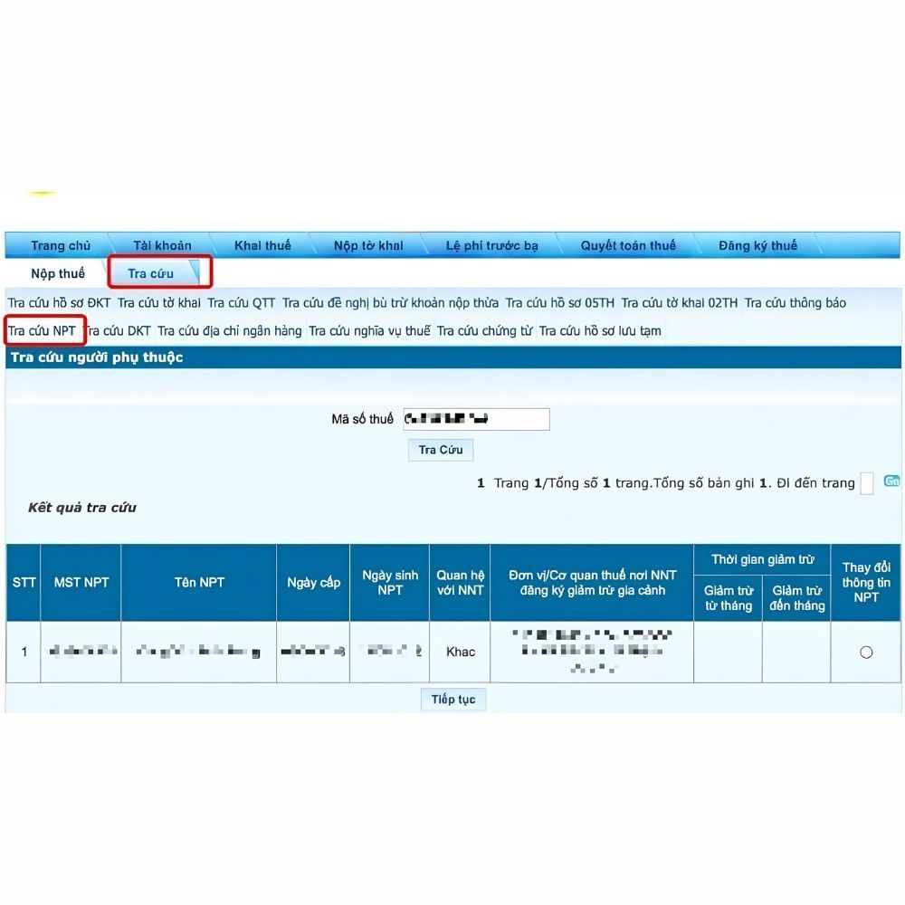 Tra cứu mã số thuế người phụ thuộc qua website Thuế điện tử 5